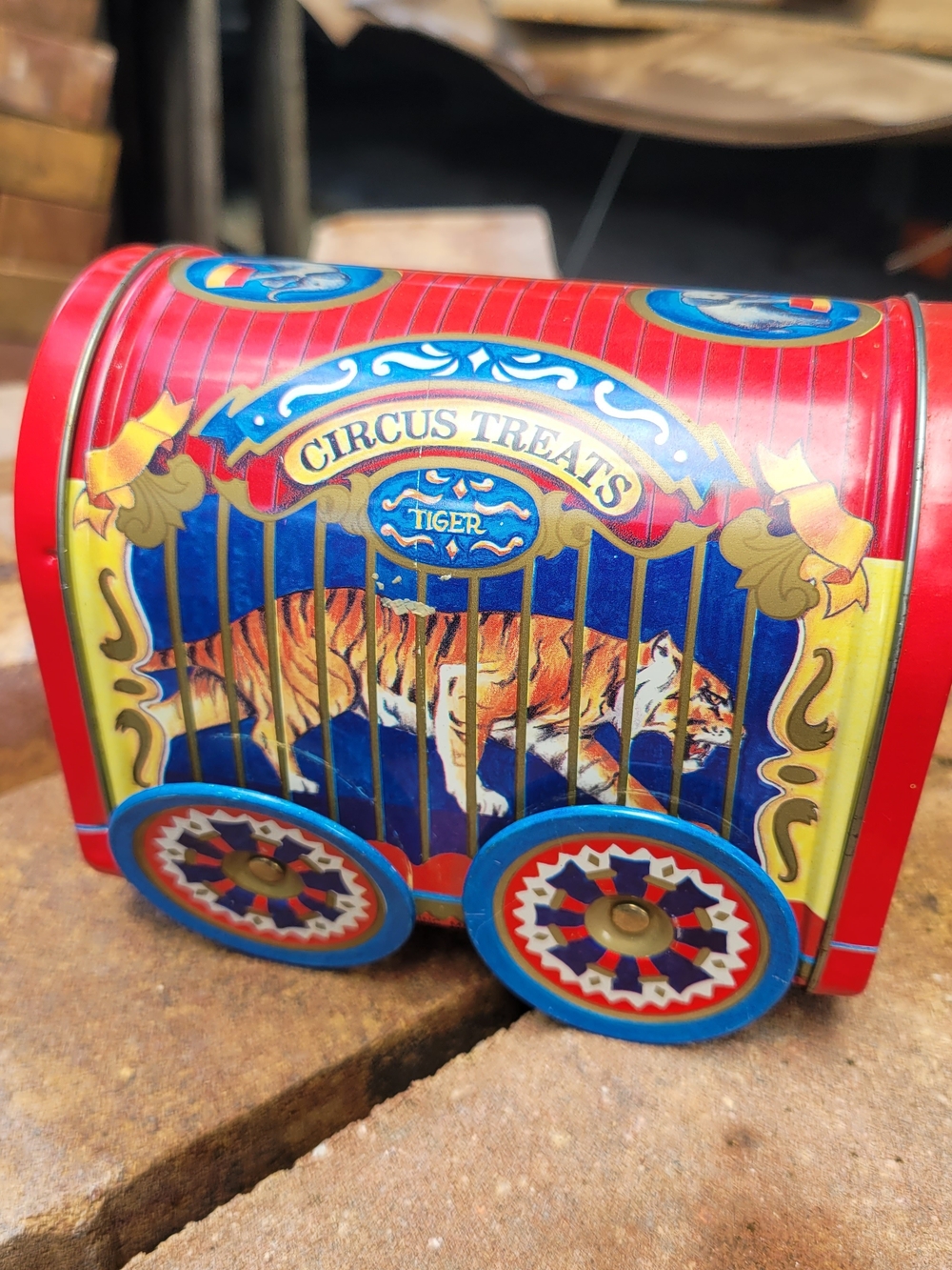 Circus Treats Tiger Tin Toy - Red and Blue Vintage-Style Playset